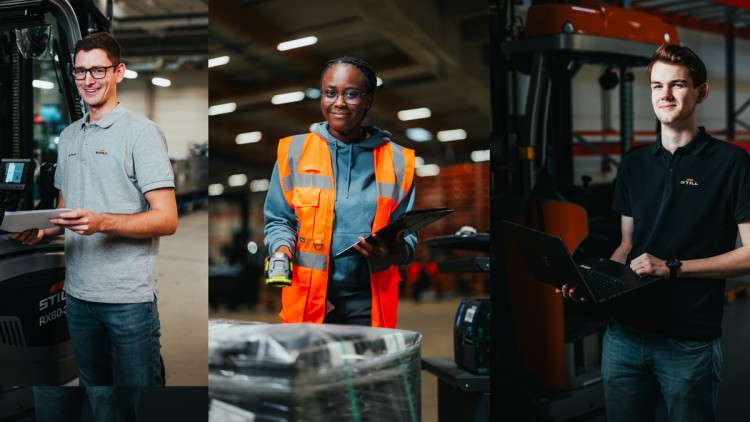 Drei Azubis von Still bei der Arbeit, Kollage