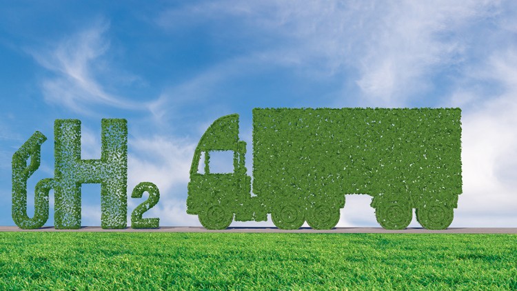 Illustration eines grünen Wasserstoff-Lkw