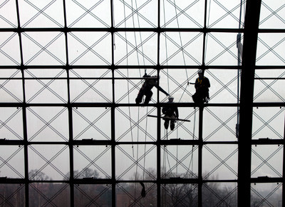 Fenster putzen, Berlin, Hauptbahnhof