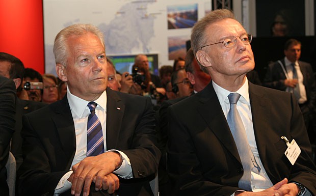 Bahnchef Grube und Eugen Egetenmeir, Chef der Messe München