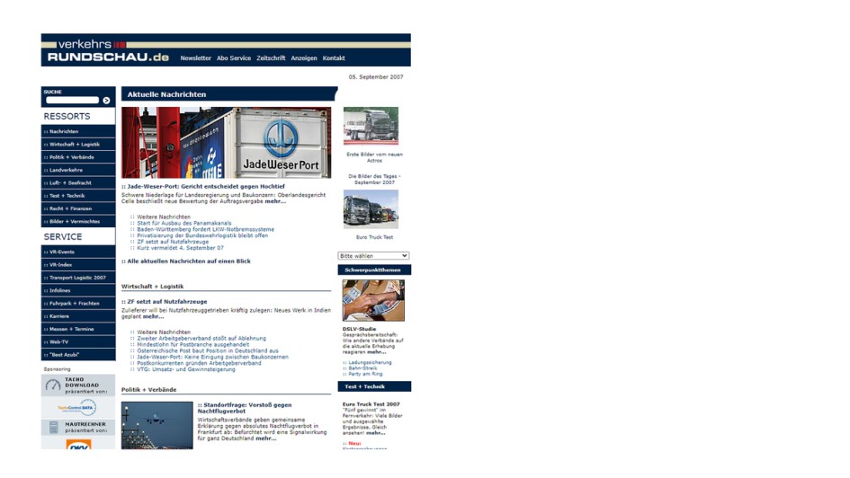Screenshot der Website verkehrsrundschau.de 2007