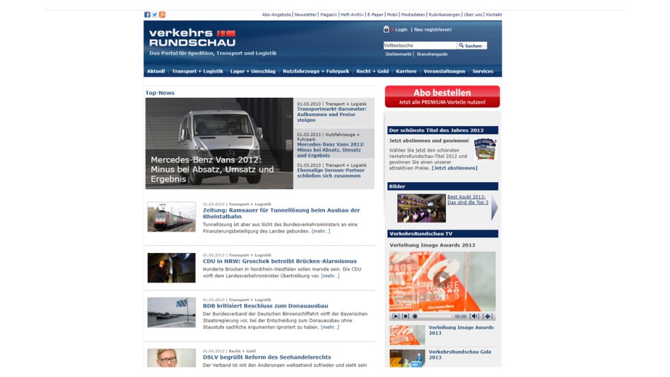 Layoutwechsel der verkehrsrundschau.de in 2012