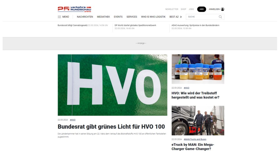 Screenshot der Website der VerkehrsRundschau 2024