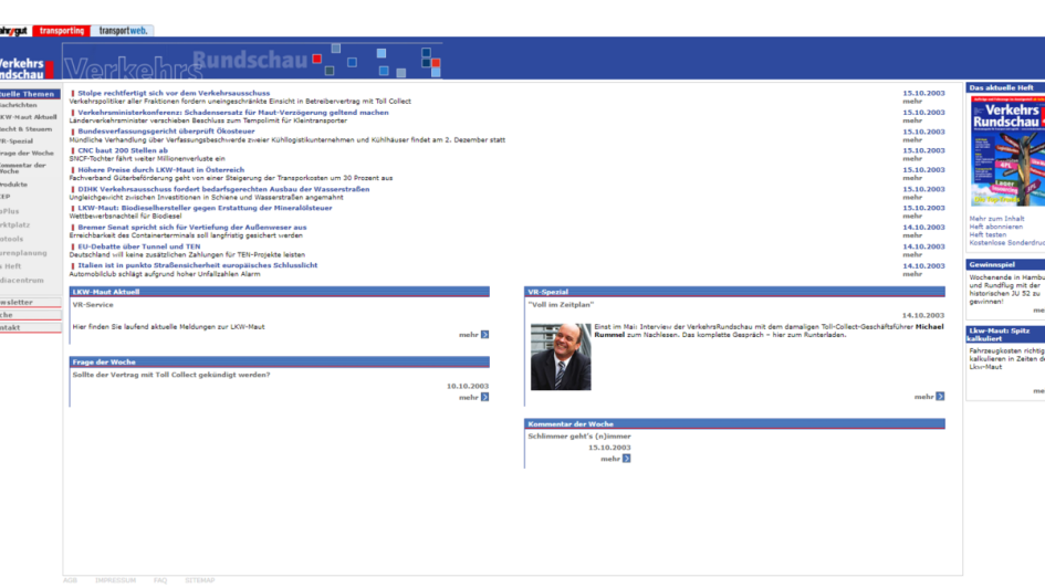 Screenshot Website Transportweb 2003
