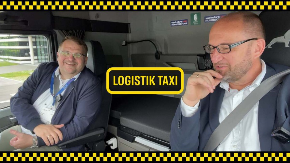 Schunck-Group-Chef Thomas Wicke mit Gerhard Grünig im VR-Logistik-Taxi